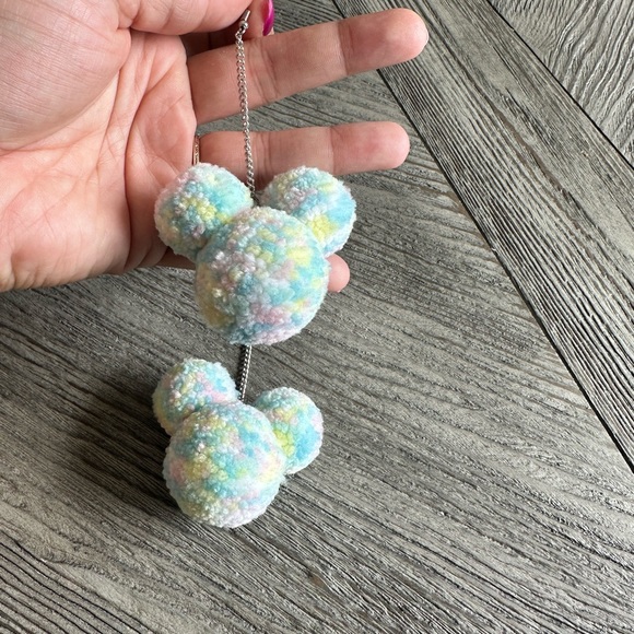 Disney Handmade Rainbow Thread Pom Pom Mickey silhouette earrings - Picture 2 of 4